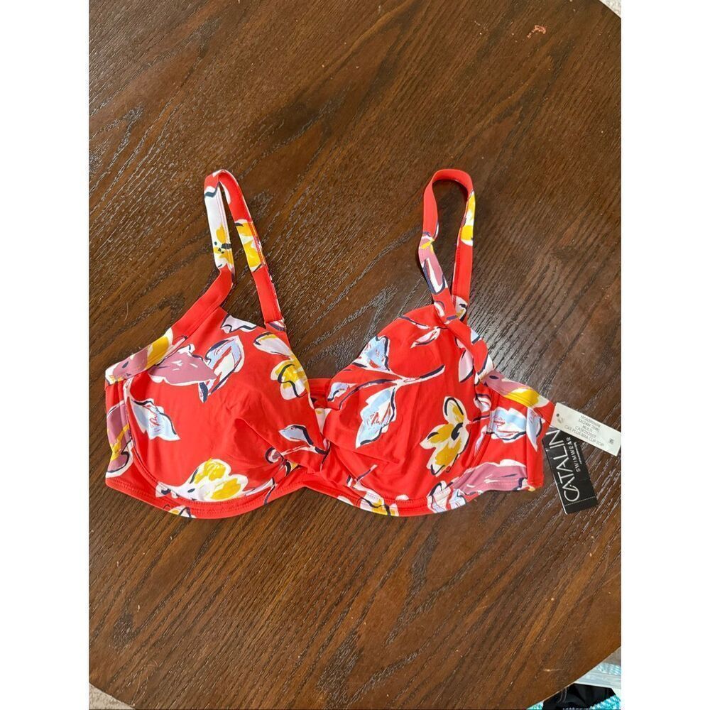 NWT Catalina Women's Wildflower Twist Front Underwire Bra Cup Bikini Top Red 3X